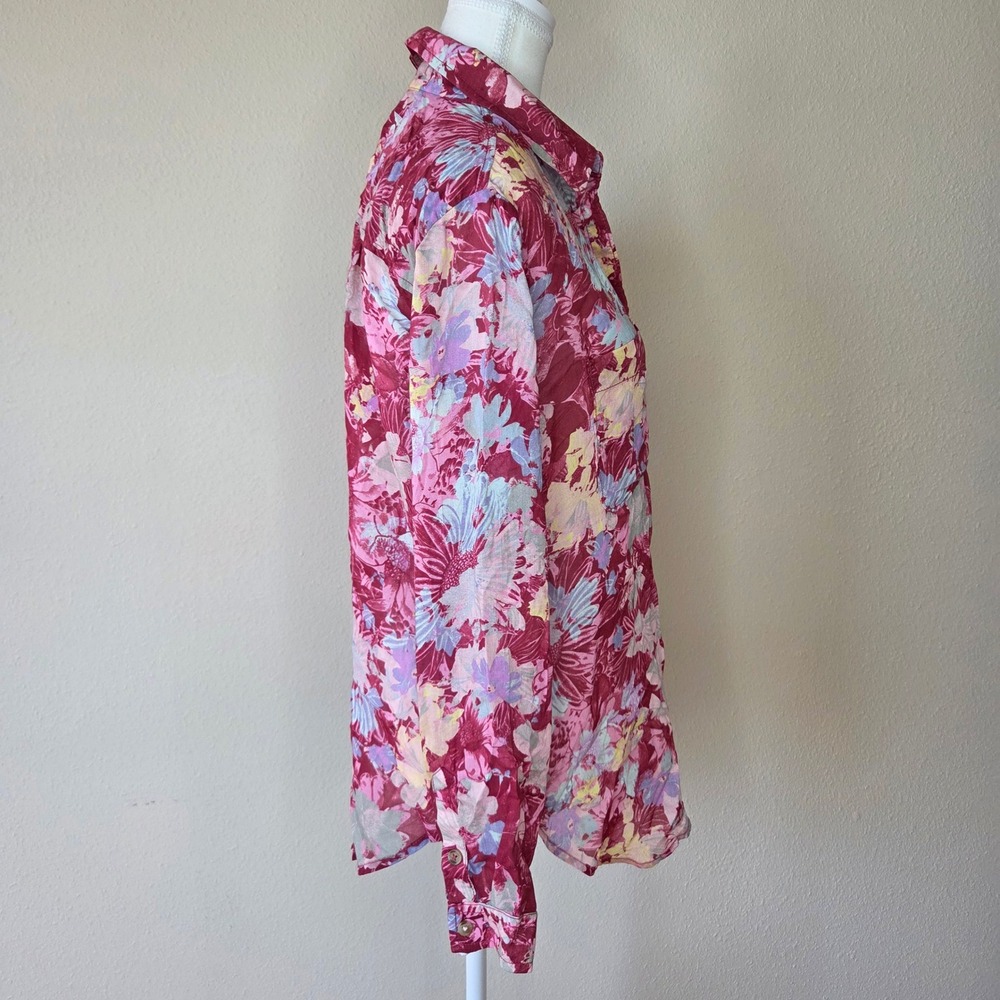 Pilcro Women XS Floral Button Down Shirt Burgundy Pink Long Sleeve Modal Top - Picture 3 of 6
